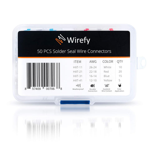 Wirefy 50 PCS Solder Seal Wire Connectors Kit - Heat Shrink Solder Butt Connectors for 26-10 AWG