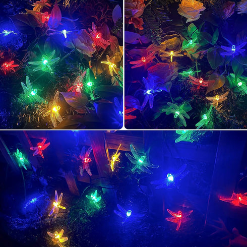 OZS 2PK 40LED 50FT 8 Dragonfly Solar Lights Outdoor Waterproof, Multicolor Solar Fairy Lights with Lighting Modes