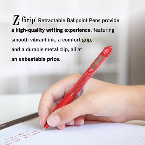 Zebra Pen Z-Grip Retractable Ballpoint Pen, Medium Point, 1.0mm, Red Ink, 12-Count