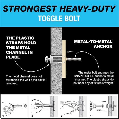 TOGGLER SNAPTOGGLE Drywall Anchor with Included Bolts, 1/4-20 Fastener Size, Holds 265 lbs Each, Pack of 12