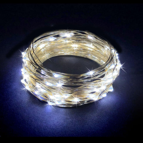 60 LEDs Cold White Color String Lights Silver Wire Indoor and Outdoor 20 Feet Firefly Starry Fairy Lights Battery Powered for DIY, Christmas, Holidays, Party, Bedroom and Centerpieces by RTGS Products