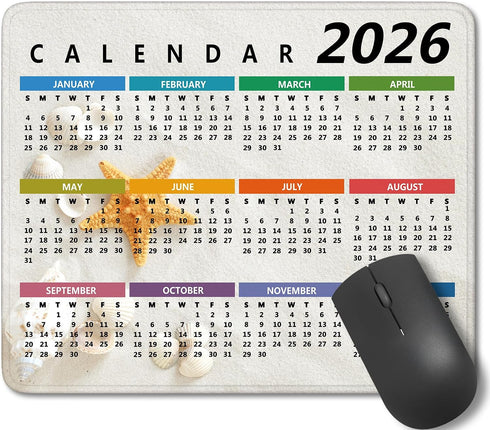CASEOET 2026 Calendar Mouse Pad with Stitched Edges, Gaming Mousepad for Computer Laptop