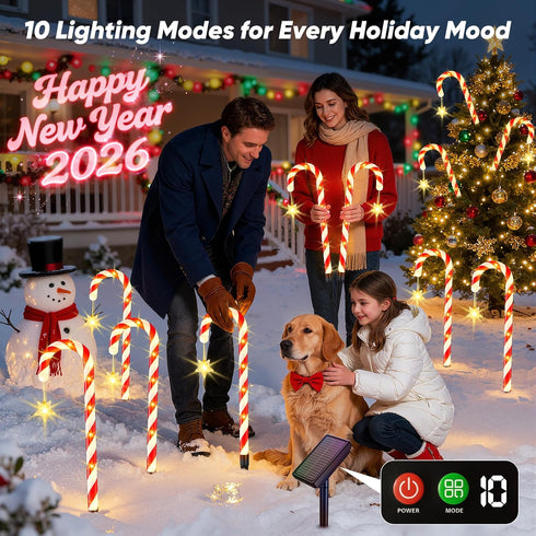 24-Pack 10 Solar Christmas Lights Outdoor Decorations: Candy Cane Pathway Lights with Modes - Unique Xmas Gifts for Mom