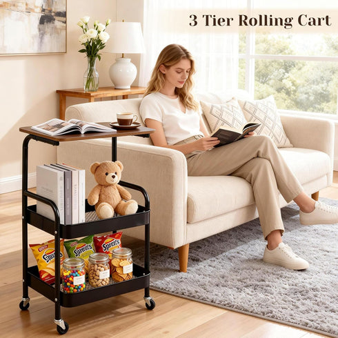 Gmrithaf 3 Tier Rolling Cart, Utility Carts with Wheels, Heavy Duty Metal Storage Organizer Cart for Art, Book, Snack