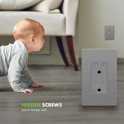 ENERLITES Grey Screwless Decorator Wall Plate, 1-Gang Size, Unbreakable Polycarbonate Thermoplastic, Glossy