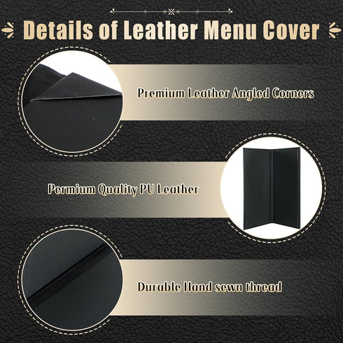 4.25" 11" 5 Pack 2 Menu Covers x View Black PU Leather Restaurant Menu Holders, Double Panel with Angled Corners