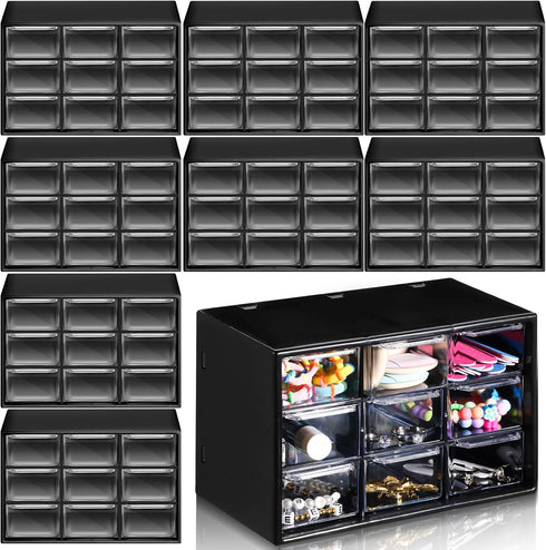 Rtteri 9 Pieces Mini Drawer Organizer, Plastic Desktop Storage Box with 9 Clear Drawers for Office