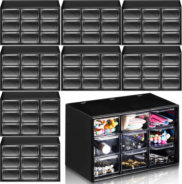 Rtteri 9 Pieces Mini Drawer Organizer, Plastic Desktop Storage Box with 9 Clear Drawers for Office