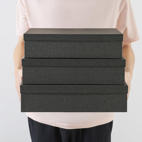 Set of 3 Soul & Lane Charcoal Black Kraft Paper Storage Boxes with Lids - Decorative Nesting Organizers for Office
