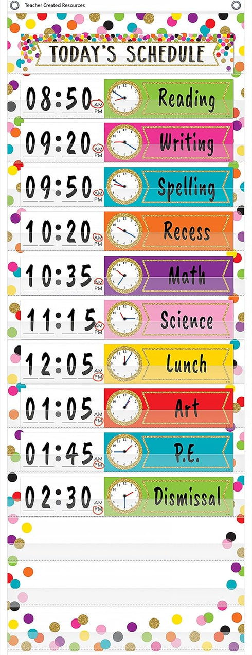 Teacher Created Resources Confetti 14 Pocket Daily Schedule Pocket Chart, 13" x 34"