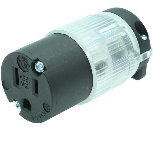 Journeyman-Pro 515CV-LIT Lighted 15 Amp 120-125 Volt, NEMA 5-15R, 2Pole 3Wire, Female Plug Replacement Connector