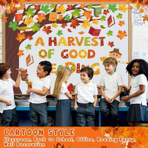 Pasimy Fall Reading Bulletin Boards, Book Tree Classroom Decorations, Autumn Scarecrow Pumpkin Cutouts for Thanksgiving