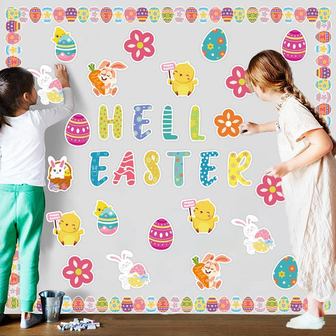 Happy Easter Bulletin Board Set Easter Egg Border Rabbit Bunny Chick Spring Cutouts for Kids Classroom School Decor