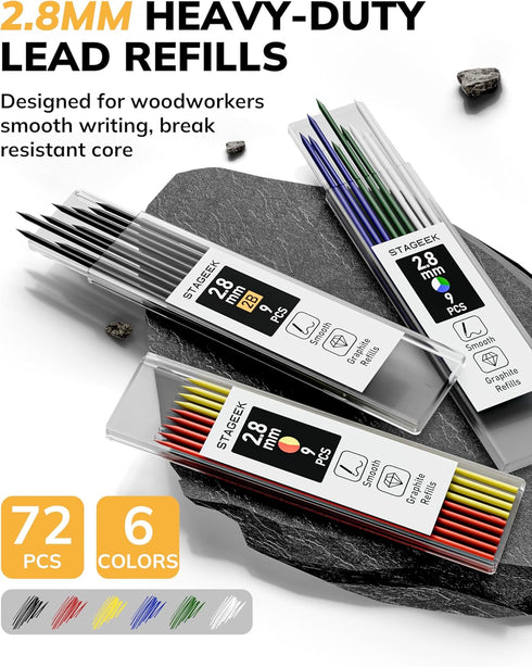 4 Pack 76 STAGEEK Carpenter Pencils with Sharpener, Mechanical Carpenter Pencils with Refills, Construction Pencil