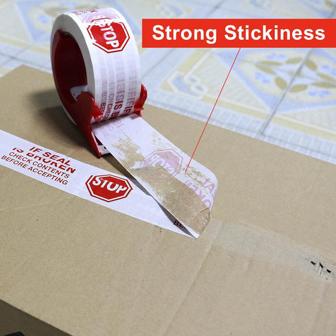 BOMEI PACK Stop Sign Sealing Tape, Pre-Printed Heavy Duty Packing Tape with Dispenser, 2 Inch x 110 Yards