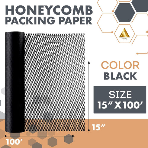 Packing 15 Inch 100 Packing Packaging APQ Supply Black Honeycomb Paper for Moving Breakables, x Feet. Fragile Shipping