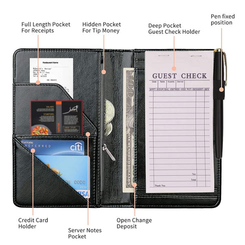 Server Books for Waitress Waiter with Zipper Pocket, Fox Forest Cute Server Book for Men & Women, Restaurant Server