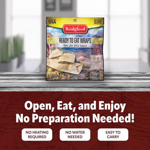 Packaging 3 Pack Backpacking, Bridgford BBQ Pork - Shelf-Stable High-Protein Survival Food in Convenient - - Camping