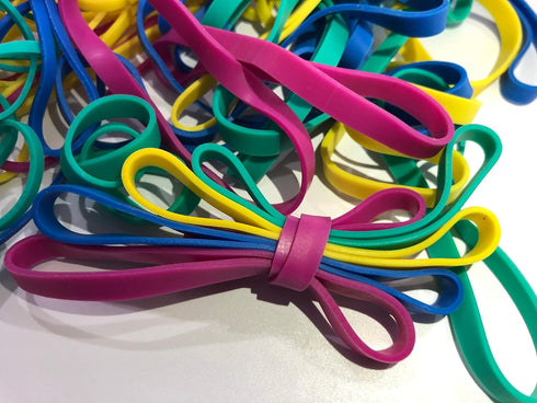 Rubber Bands Assorted Dimensions (#64+#33+#16+#117b), 1/4 lb, Colorful Non-Latex Bulk Rubber Bands