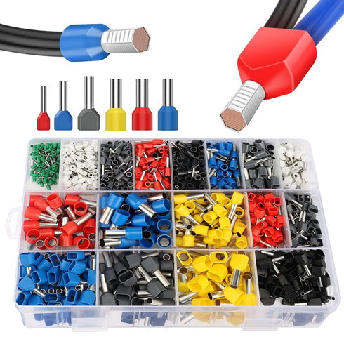 Lytool 1200pcs Double Wire Ferrule Kit, Insulated Ferrule Crimp Pin, Single-Line and Twin Wire Ferrule Set
