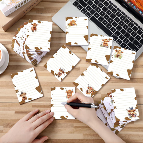 Janlaugh 24 Pads 1440 Sheets Highland Cow Sticky Notes, Cute Memo Pads for Journal Gift, Cow Party Favors, 3 x 4 in