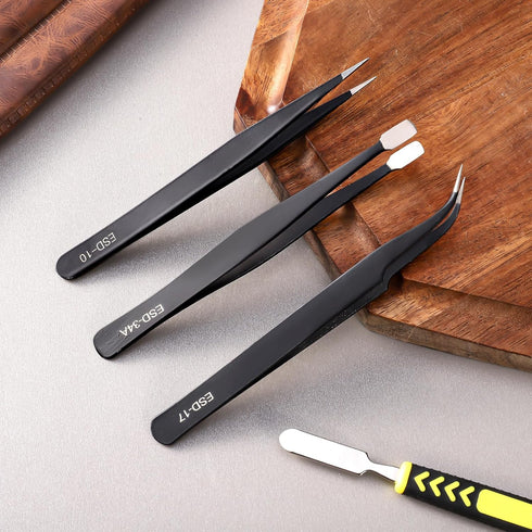 11 PCS Precision Tweezers Set, ESD Anti-Static Stainless Steel Tweezers for Lab and DIY