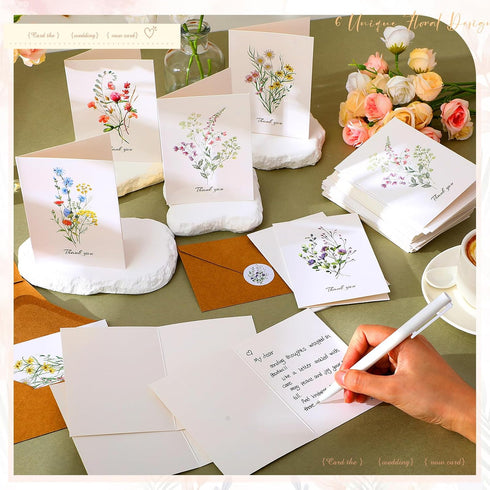 AmazingSpark 90 Pack 3.5 5 Inch Wildflower Thank You Cards with Envelopes and Stickers Bulk x Floral Thank You Notes