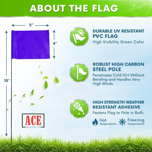Purple Marking Flags 100 Pack - 4x5-Inch Marker Flags with 15-Inch Wire for Lawn and Landscape Marking