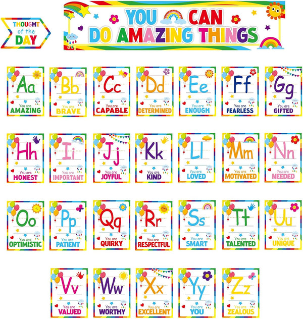 gisgfim Colorful Alphabet Affirmations Bulletin Board Set - Positive Motivational Cutouts for Classroom Home Decor