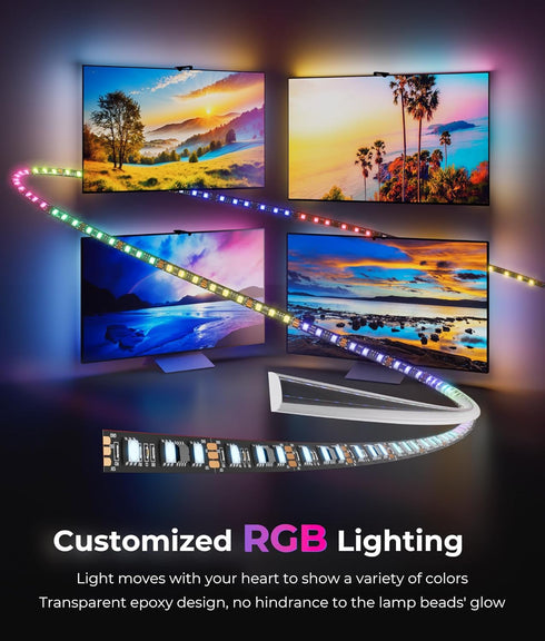 15ft 55-75 Inch DeckTok TV Backlight LED - TV Backlight Sync to Screen PC Monitor for RGB LED Strip Lights Cuttable