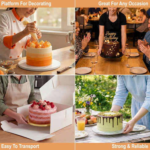 8, 10 12 Inch (9 Pack) 1/2" Cake Board Drums & in White, Gold & Black Color | Thick CakeBoard Circle Rounds + Free Prop