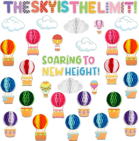 Crtiin 3D Hot Air Balloon Honeycomb Bulletin Board Set for School Classroom Decoration Balloon Artcraft Cutouts