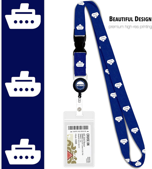 Cruise On Lanyard for Ship Cards – 2-Pack Retractable Badge & Waterproof Key Card Holder (Navy Blue)