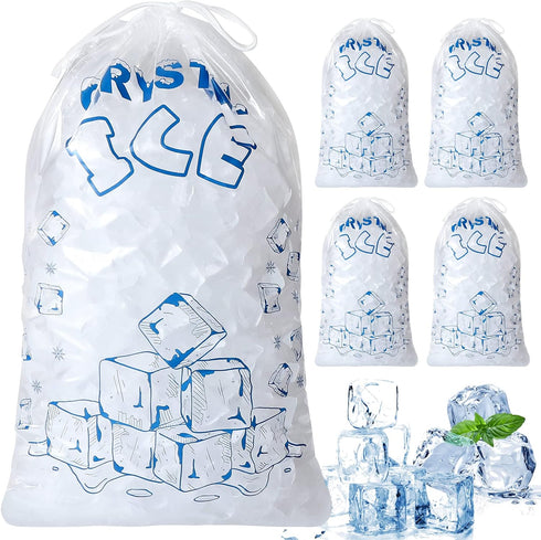 Ice Bags 8 lb with Drawstring, 50 Count Heavy-Duty Reusable Ice Cube Bags for Portable Storage and Freezer