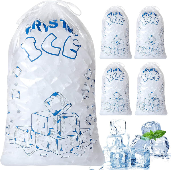 Ice Bags 8 lb with Drawstring, 50 Count Heavy-Duty Reusable Ice Cube Bags for Portable Storage and Freezer