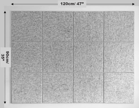 Large Cork Board Alternative, 12 Pack Felt Wall Tiles, 48 x 36, Safe Removable Adhesive Tabs, Silver Gray, Office Decor