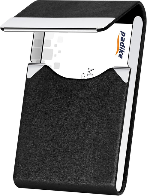 Padike PU Leather Business Card Holder Slim Metal Pocket Case with Magnetic Shut for Name Cards (Y-Black)