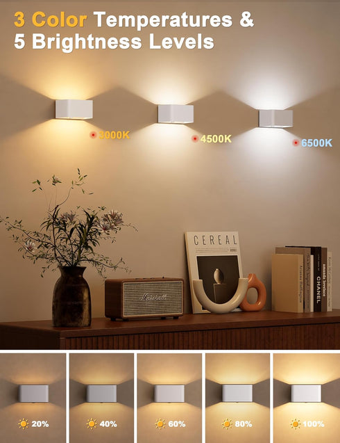 5000mAh 3CCT Dimmable NIORSUN Motion Sensor Wall Light, Battery Operated Wall Sconce with Remote, Rechargeable Wall