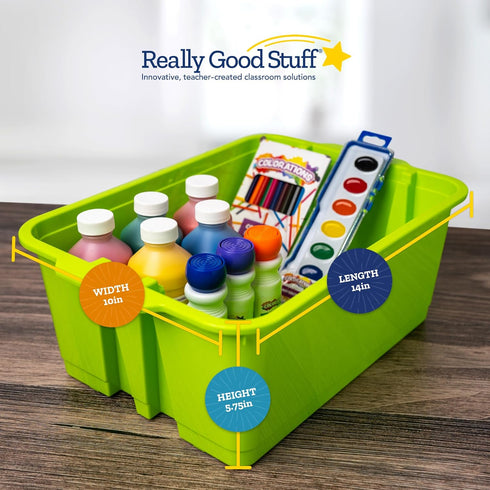 Really Good Stuff Stacking Bins, 14" x 10" x 5 ¾" - 4 Pack, Neon Stackable Storage Bins