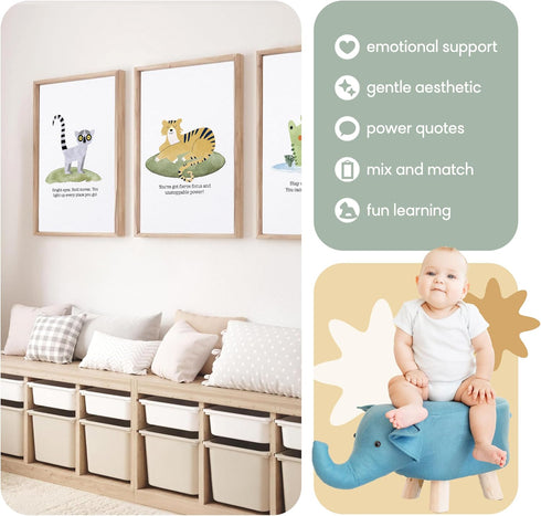 Set 12 11x17 Inch LUU'S CRAYONS Safari Nursery Wall Decor of Animal Posters, for Baby Safari Nursery Decor for Boys