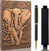 Vintage Elephant Embossed Leather Notebook with Ballpoint Pen, A5 Hardcover Notebook for Business Notepad, Red Copper