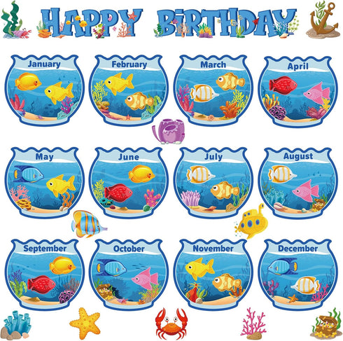 Birthday Bulletin Board Set for Classroom Under The Sea Spring Bug Bee Theme Happy Birthday Decoration Calendar School
