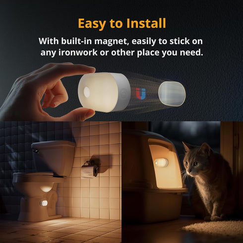Closet 2-Pack Lyridz Rechargeable Battery Night Light with Motion Sensor, Portable Mini Warm White LED Stick-on Light
