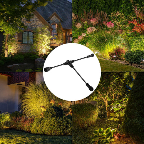 9.8FT Outdoor Extension Cord, 2 Core 2 Pin Black Plastics, IP65 T Shape Tee Connector for Landscape Lights