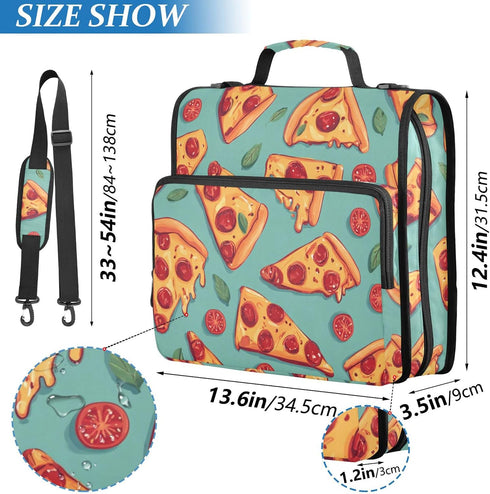 Fisyme 3 Sausage Pizza Cute Zipper Binder Ring with Zipper and Shoulder Strap Large Capacity Multi-Pocket Binder