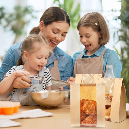 Rysnirs 100 14x8.3x3.5 Inches 100 PCS Large Paper Bread Bags with Tin Tie Tab Lock Homemade Bread Sourdough Bags