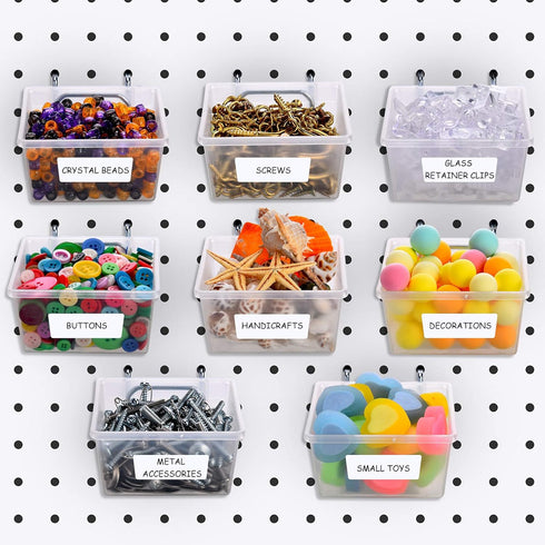 Patelai 8 Packs Pegboard Bins with Hooks and Labels, DIY Accessories Workbench Bins for Organizing Hardware, Garage