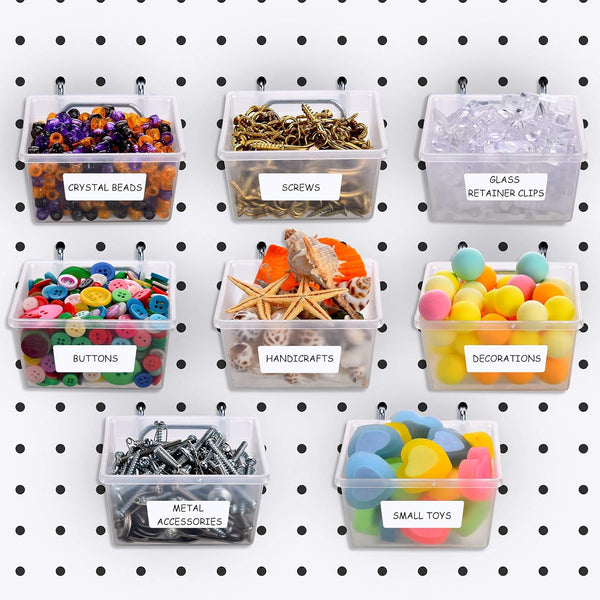 Patelai 8 Packs Pegboard Bins with Hooks and Labels, DIY Accessories Workbench Bins for Organizing Hardware, Garage