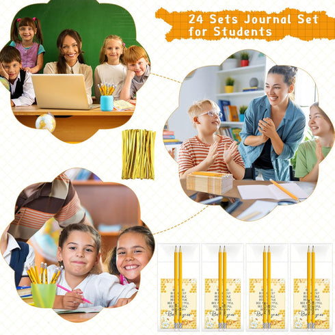 Bee Themed Gift Sets, 24 Bee Notebooks and 48 Bee Pencils, Mini Notebooks for Kids Back to School Gifts
