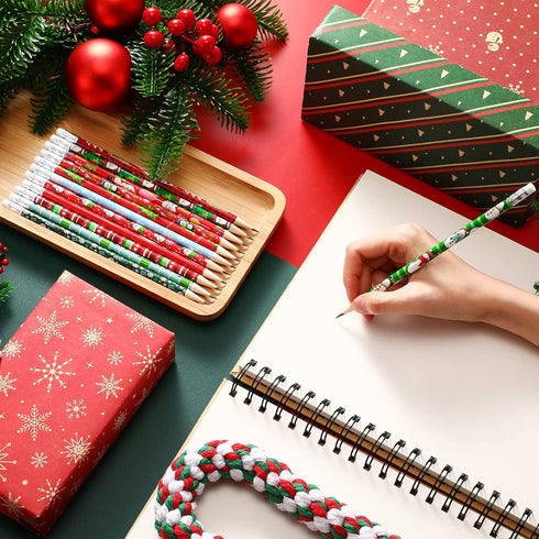 Christmas Pencils Bulk for Kids, Colorful Winter Wood Pencils with Eraser, 12 Styles (96 Pcs)